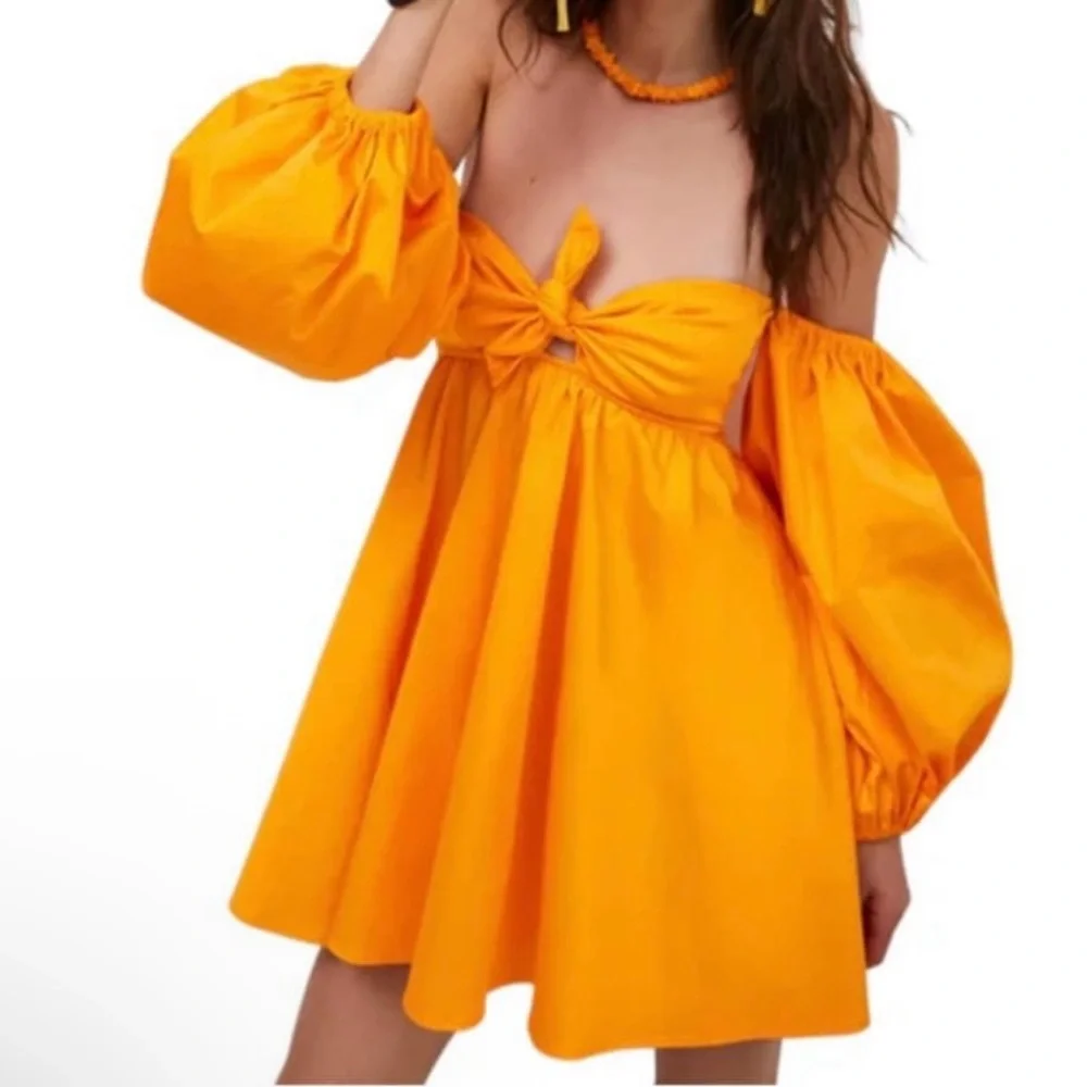 NWT For Love & Lemons St. Lucia Dress Off Shoulder Size Small Orange - Picture 2 of 10